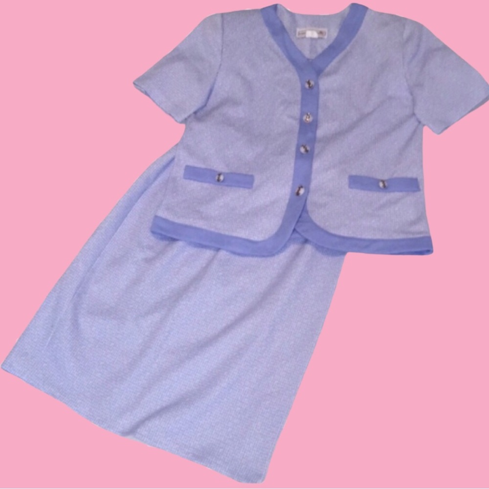 Pablo Collection | Sky Blue and White Skirt Suit